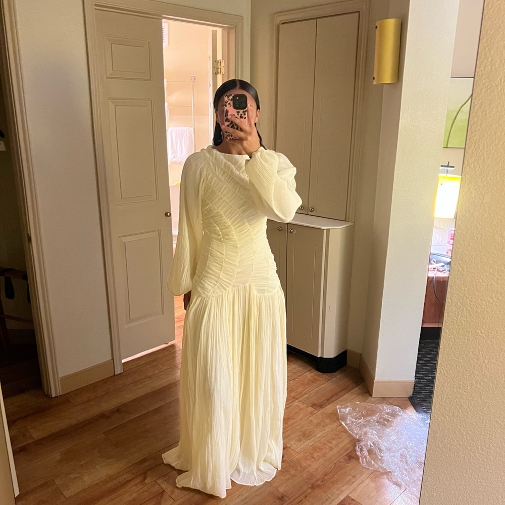 ASOS Yellow Pleated Gown with Bishop Sleeves
